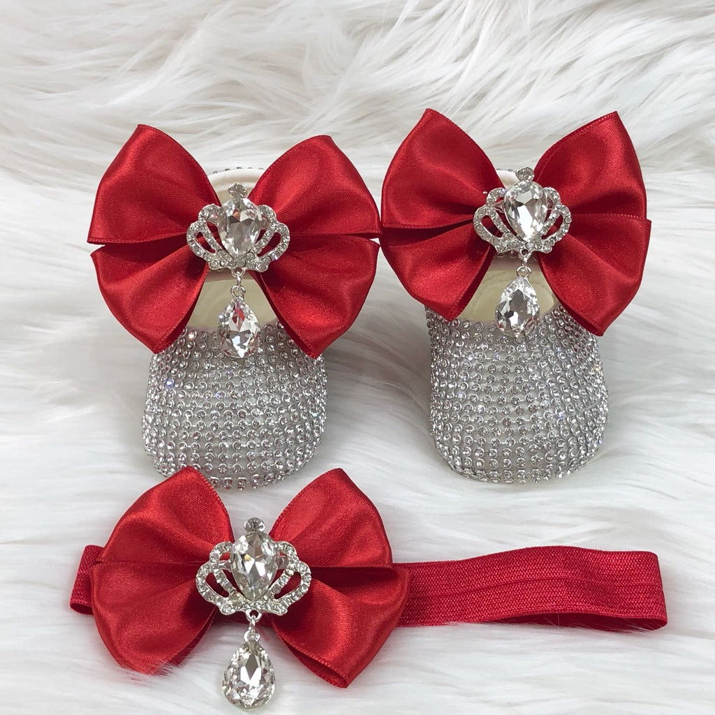Red & Silver Jeweled Ada Shoes & Headband - Baby Essentially