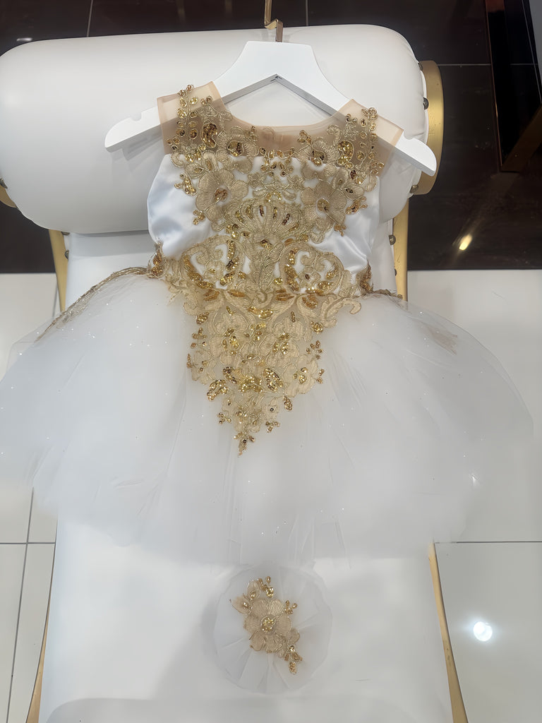 Gianna Dress White & gold - Baby Essentially