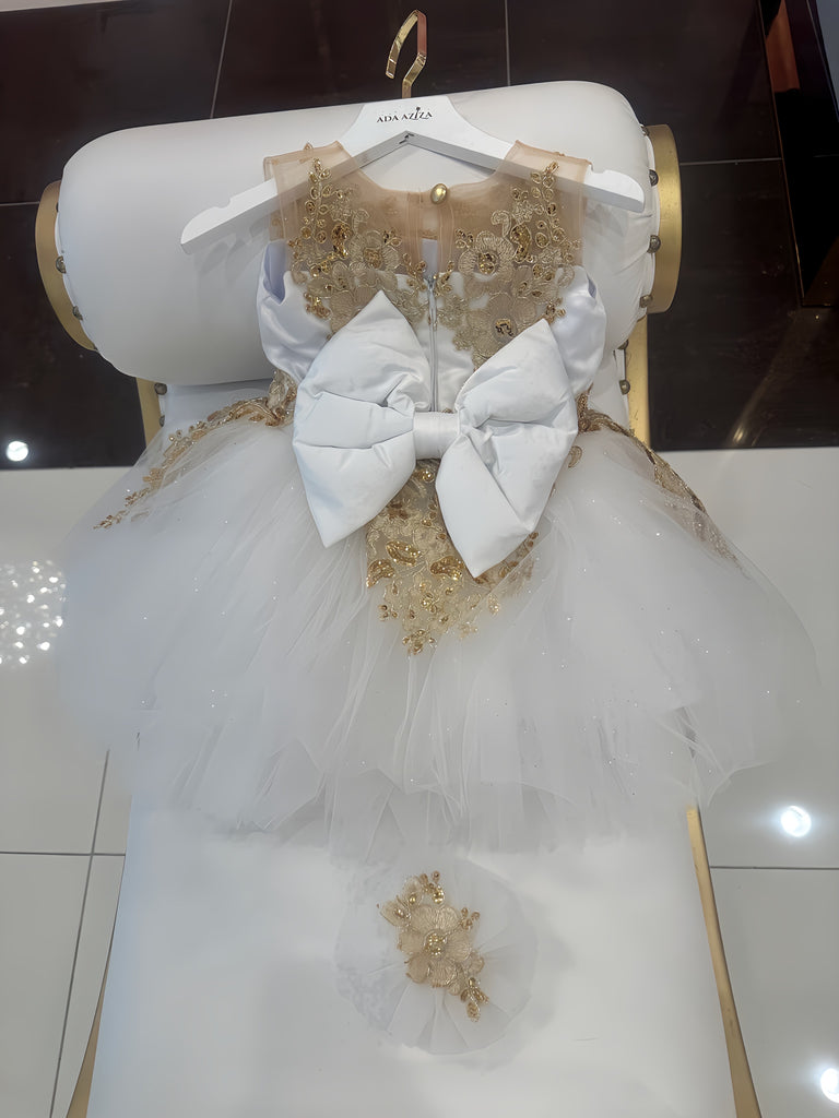 Gianna Dress White & gold - Baby Essentially