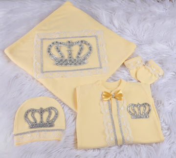 3 PCS Prince Set Yellow Fabric Silver Crown - Baby Essentially