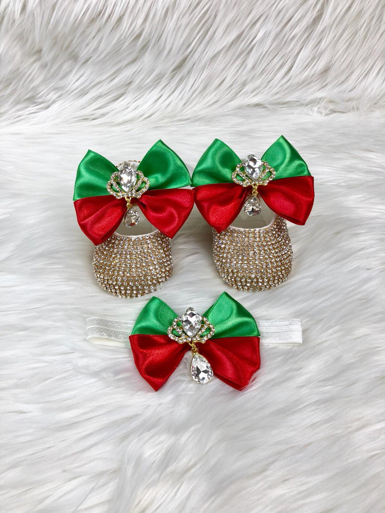 Gold Red & Green Jeweled Ada Shoes & Headband - Baby Essentially