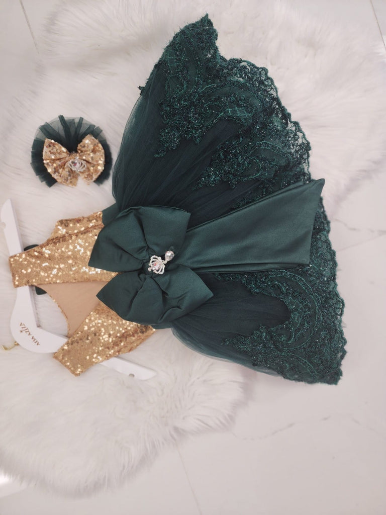 Alana  Dress Emerald Gold - Baby Essentially