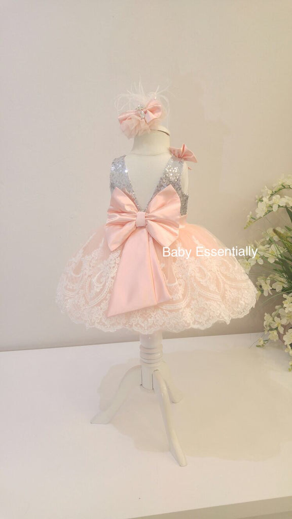 Alana  Dress Silver & Peach - Baby Essentially