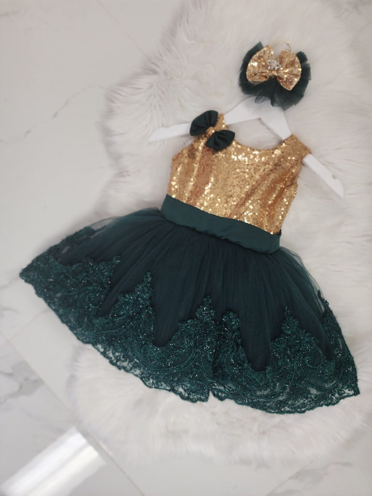 Alana  Dress Emerald Gold - Baby Essentially
