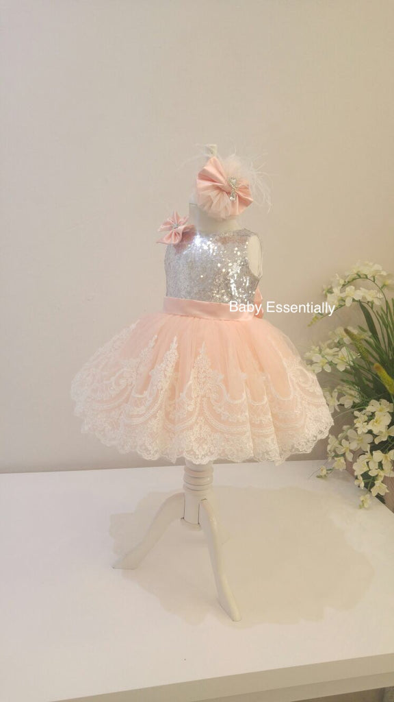 Alana  Dress Silver & Peach - Baby Essentially