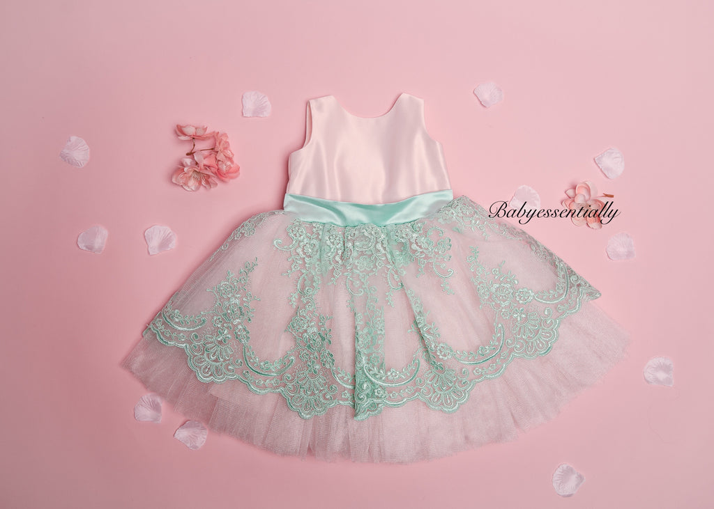 Mindy  Dress Mint & Pink - Baby Essentially
