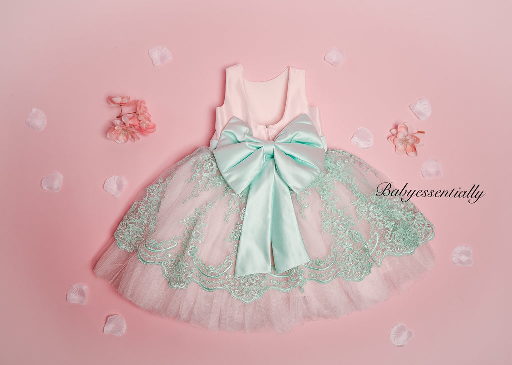 Mindy  Dress Mint & Pink - Baby Essentially