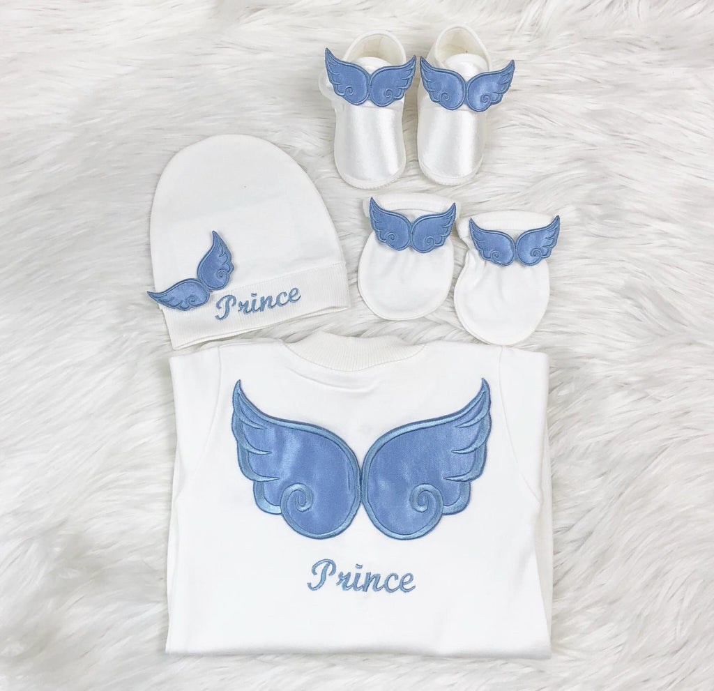 4 Pieces Embroidered Set Royal Blue - Baby Essentially