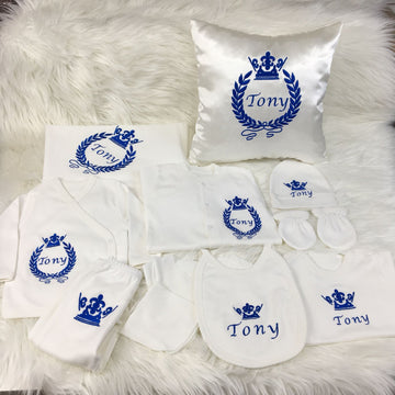 10 Pieces Royal Blue Large Crown Embroidery+ Pillow - Baby Essentially