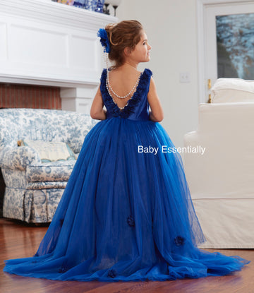 Floor Length Royal Blue Dress, plunging neckline