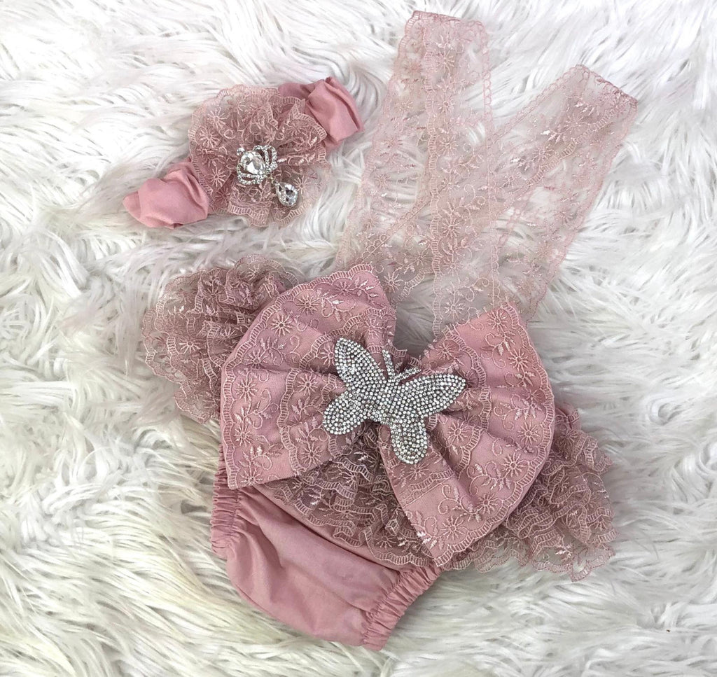 Blush Lace Butterfly Romper - Baby Essentially