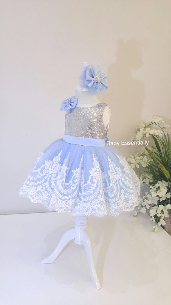 Alana  Dress Silver & Blue - Baby Essentially