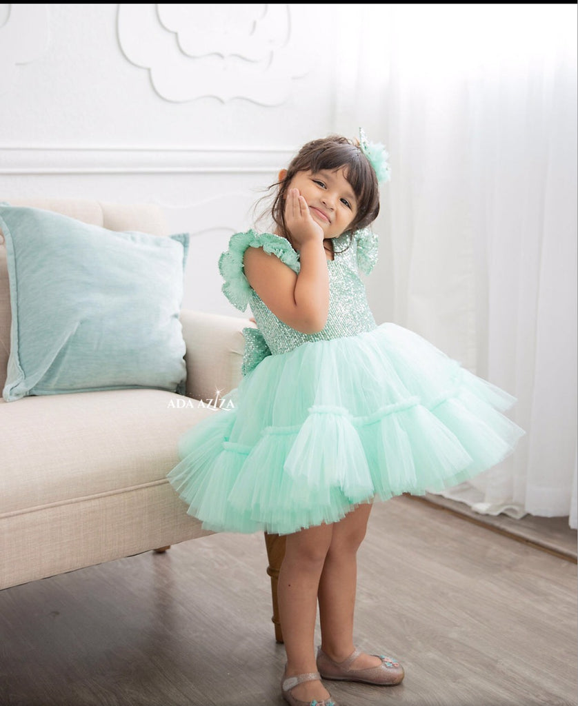 Cattlaya Dress - Birthday dress, flower girl dress, mint dress, sequin dress