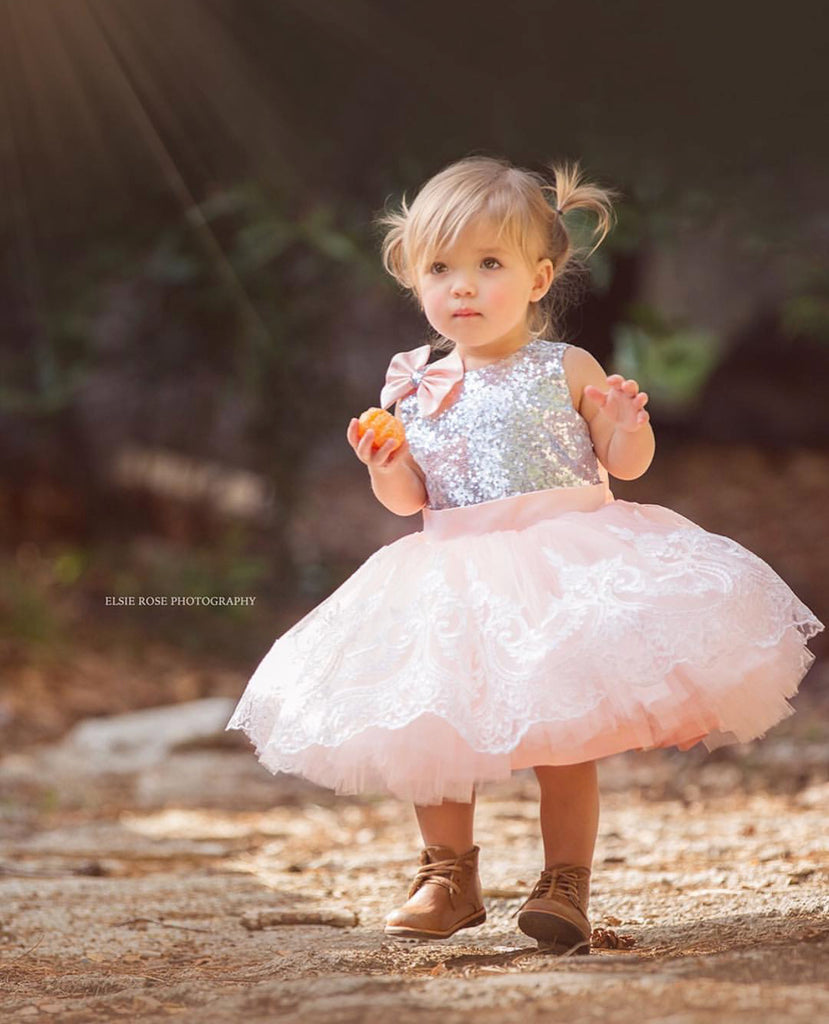 Alana  Dress Silver & Peach - Baby Essentially