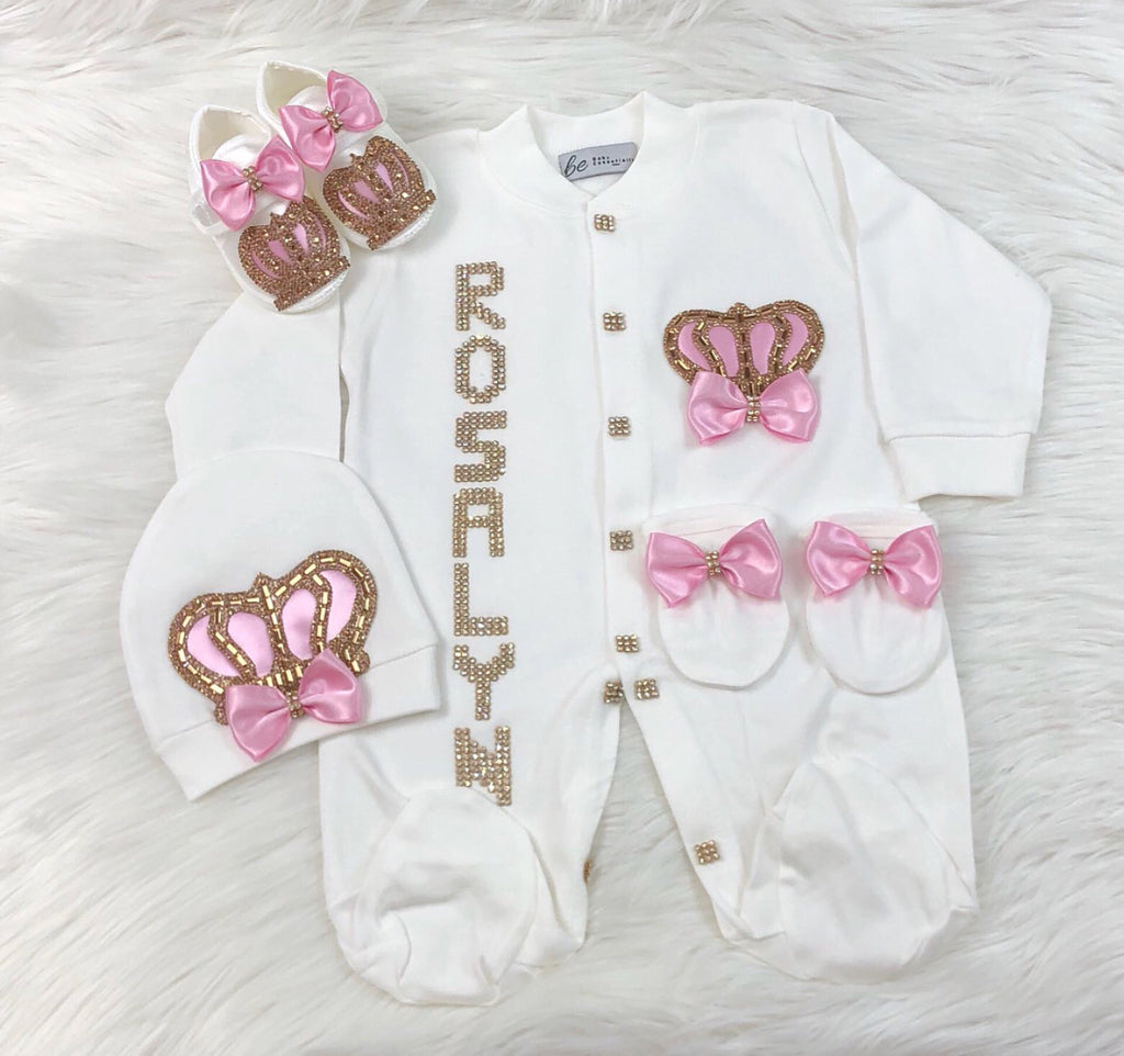 4  Pieces Princess Set Pink & Gold Crown - Baby Essentially