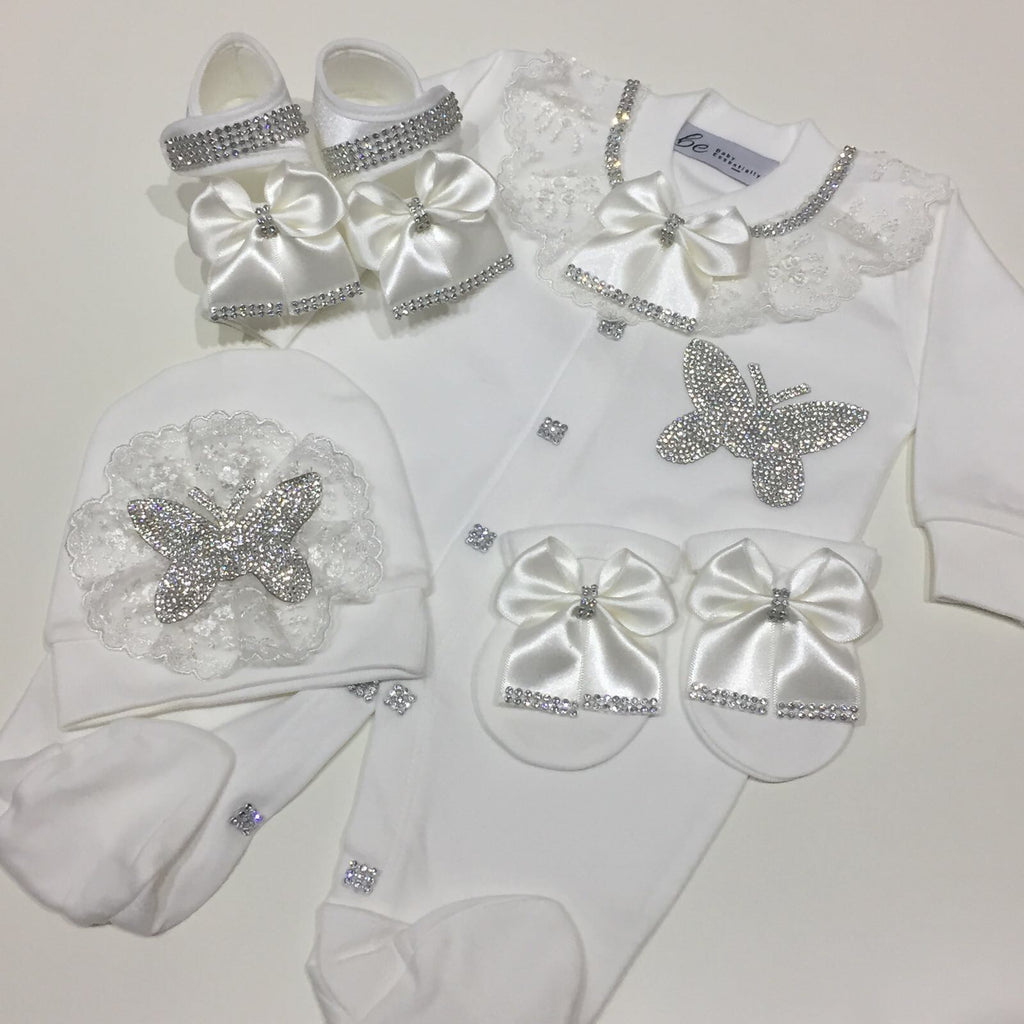 4 pieces Princess Set Silver White Butterfly - Baby Essentially
