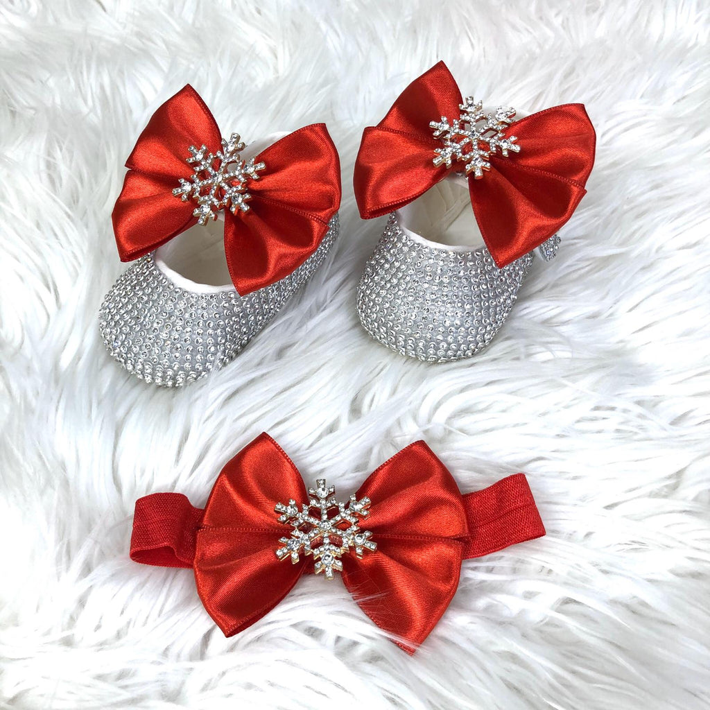 Red & Silver Jeweled Ada Snow Flakes - Baby Essentially