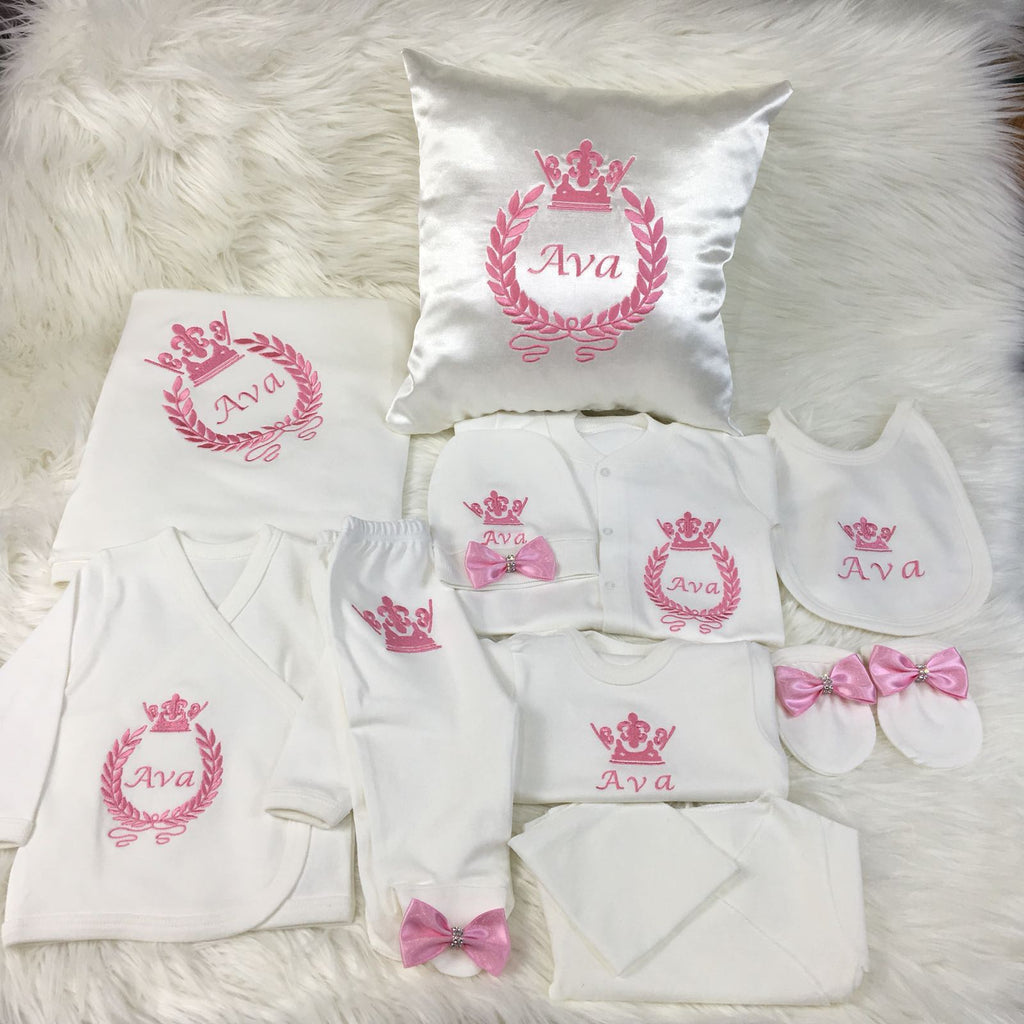 10 Pieces Embroidery Pink + Pillow - Baby Essentially