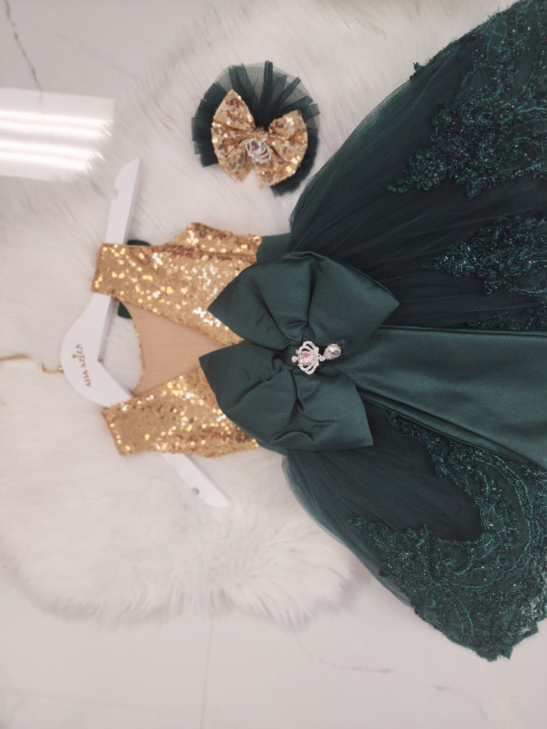 Alana  Dress Emerald Gold - Baby Essentially