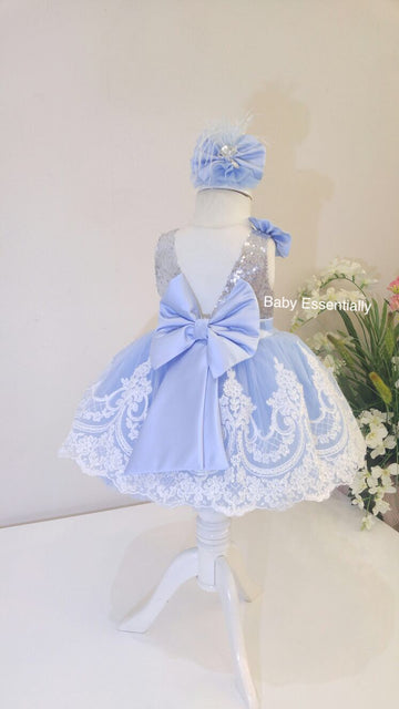 Alana  Dress Silver & Blue - Baby Essentially