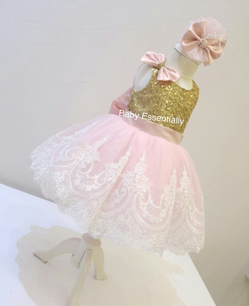 Alana Dress Blush & Gold - Baby Essentially