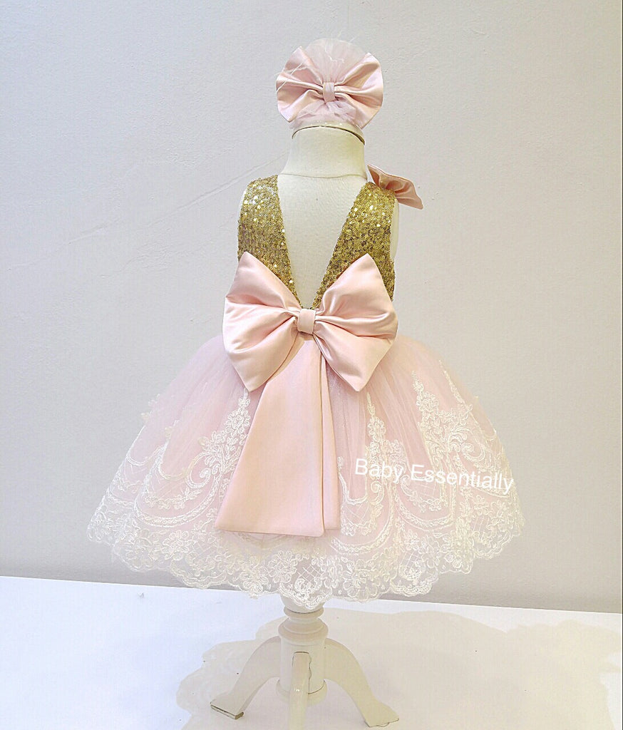 Alana Dress Blush & Gold - Baby Essentially