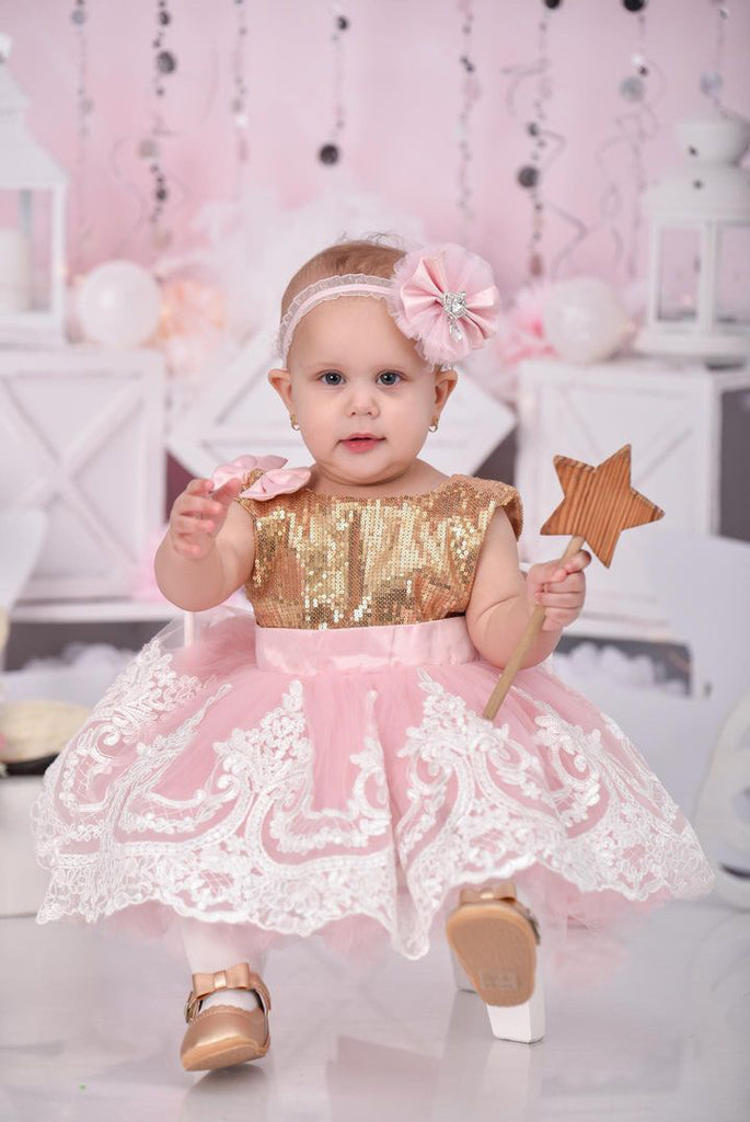 Alana Dress Blush & Gold - Baby Essentially