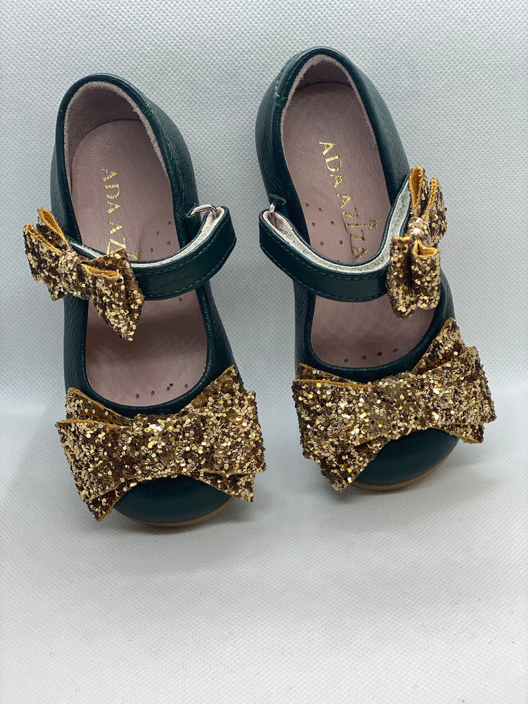 Bow Gold Emerald MJ Shoes - Baby Essentially