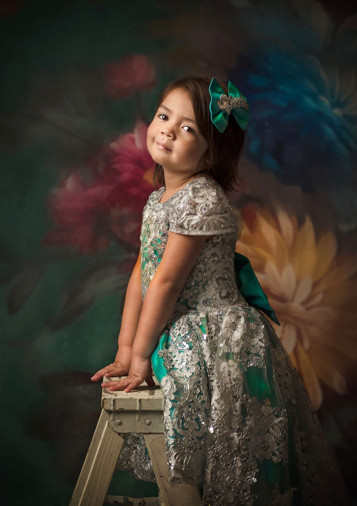 Princess Jasmine Dress Turquoise color Silver High Low - Baby Essentially