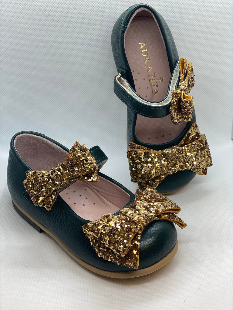 Bow Gold Emerald MJ Shoes - Baby Essentially