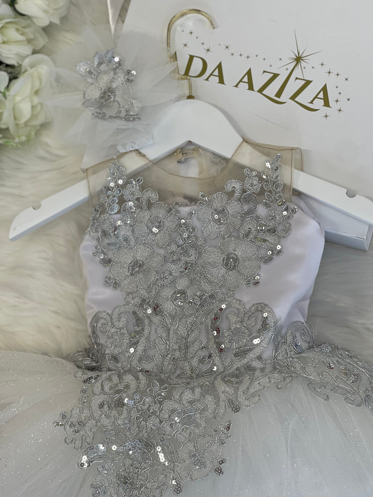 Gianna Dress White & silver - Baby Essentially