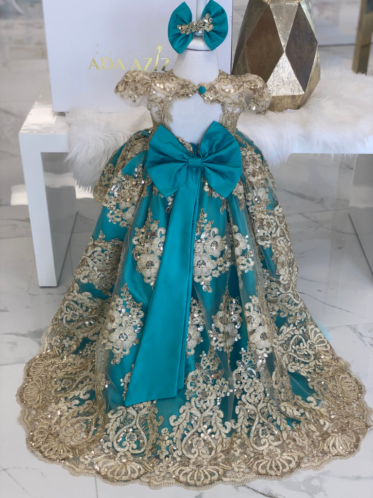 Princess Jasmine Dress Turquoise color High Low - Baby Essentially