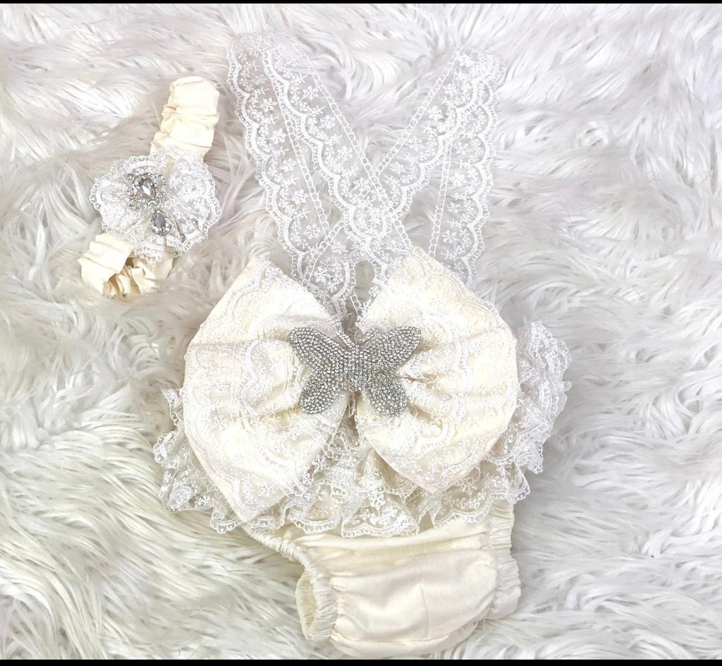 White Lace Butterfly Romper - Baby Essentially