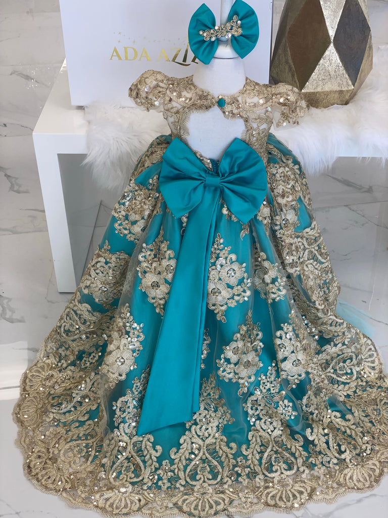 Princess Jasmine Dress Turquoise color High Low - Baby Essentially