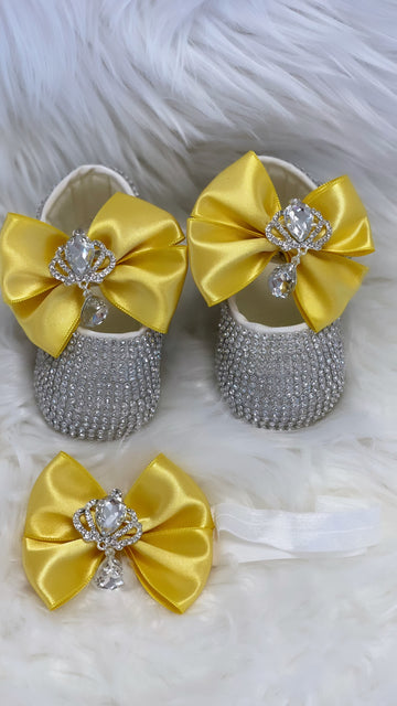 Silver & Yellow Jeweled Ada Shoes & Headband - Baby Essentially