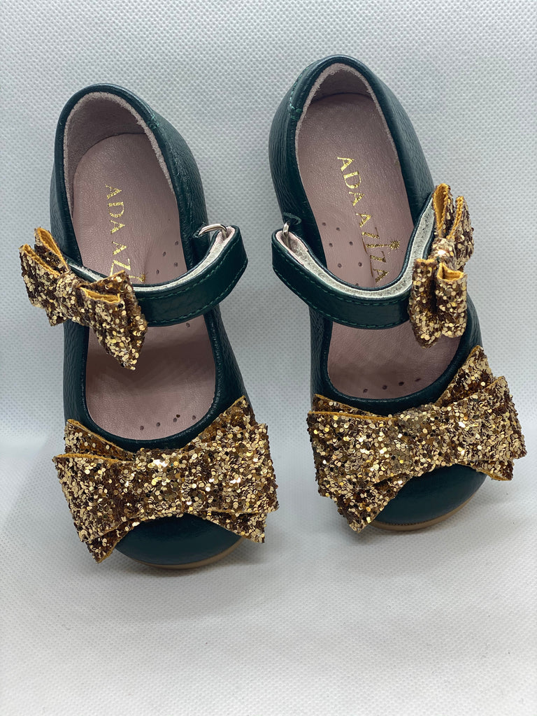 Bow Gold Emerald MJ Shoes - Baby Essentially