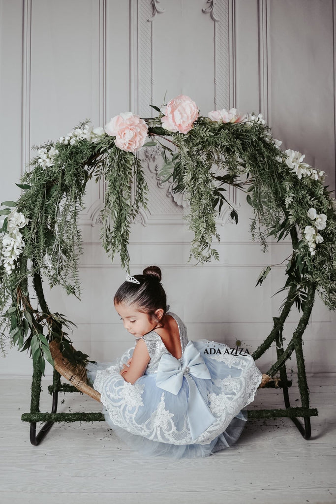 Alana  Dress Silver & Blue - Baby Essentially