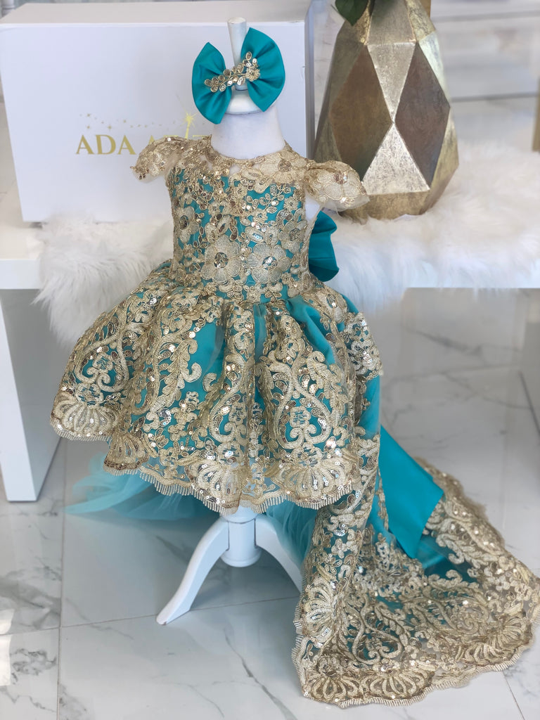 Princess Jasmine Dress Turquoise color High Low - Baby Essentially