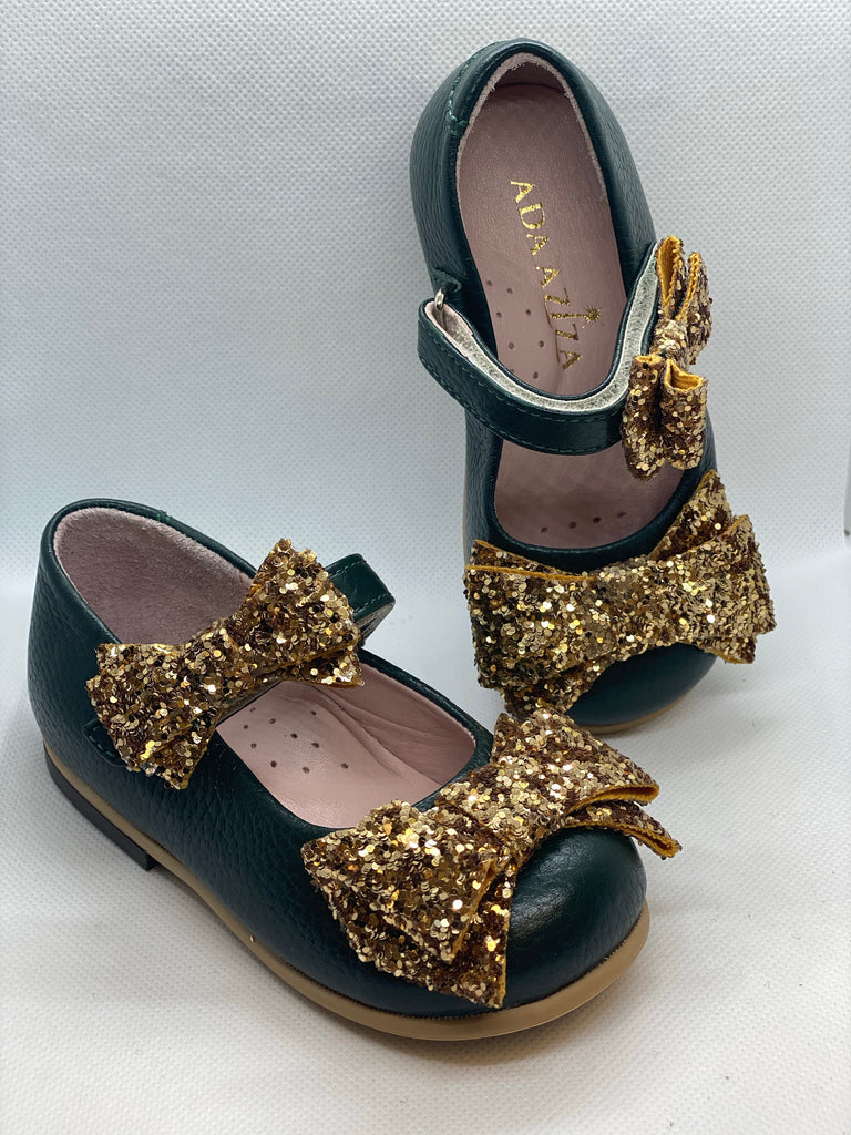 Bow Gold Emerald MJ Shoes - Baby Essentially
