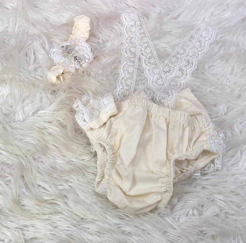 White Lace Butterfly Romper - Baby Essentially